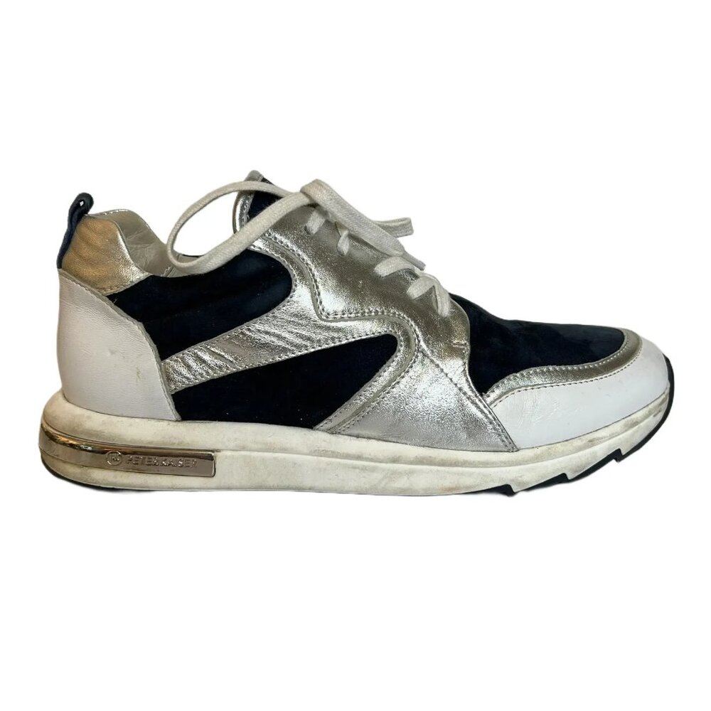 Peter Kaiser Metallic Silver and Blue Leather Sneakers